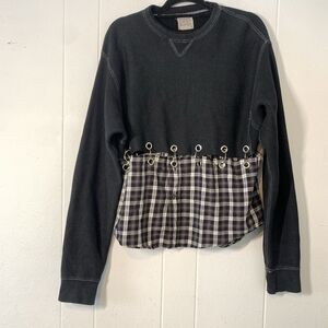 Furst Of A Kind Womens Large Sweatshirt Reworked Plaid Grunge Punk Metal Ring